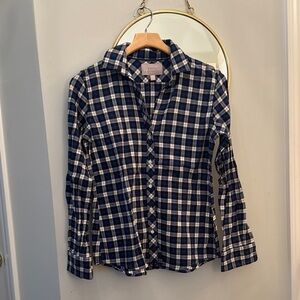 Banana Republic Navy Plaid Women's Top